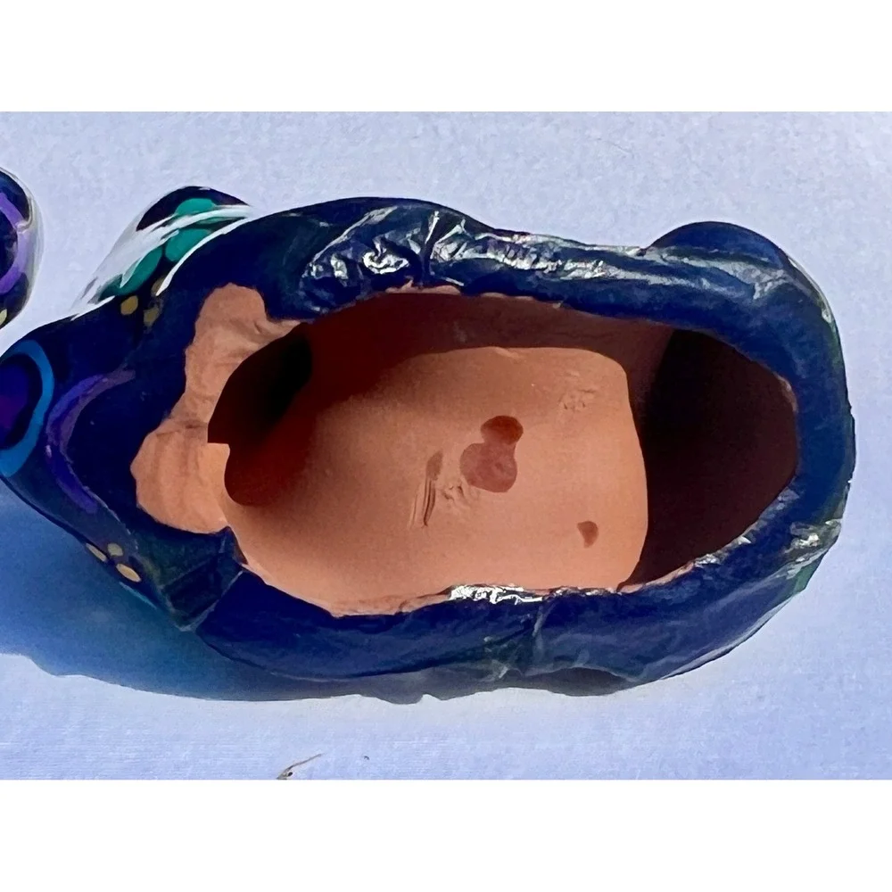 Talavera Pig Napkin Rings Set of 4 Hand Painted Mexican Pottery Floral Blue